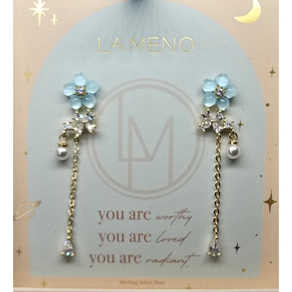 LA MENO Lucky Flower Drop Earrings – 18K Gold Plated with Sterling Silver Posts - Picture 1 of 7